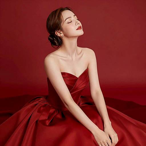 Elegant Woman in Red Ball Gown