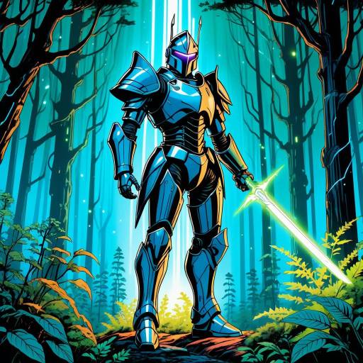 Vintage Sci-Fi Knight in Cyber Forest