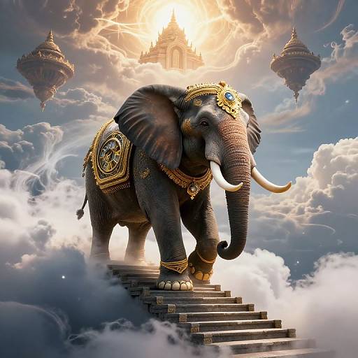 Majestic Elephant Ascending Cloud Staircase