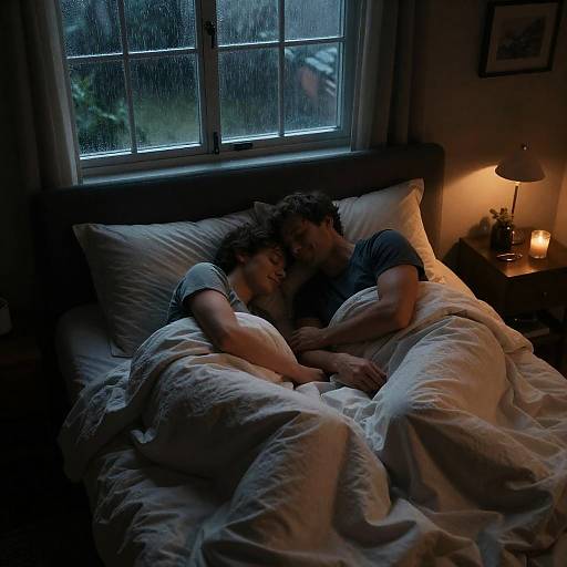 Couple Sleeping Peacefully on Rainy Night