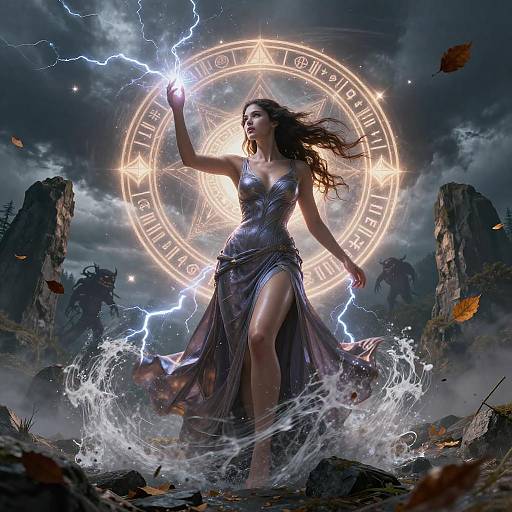 Fantasy Wizard on Stormy Mountain Top