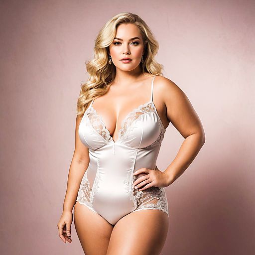 Confident Plus Size Woman in White Lingerie Bodysuit