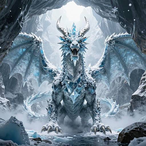 Giant Ice Dragon Emerging from Glacier