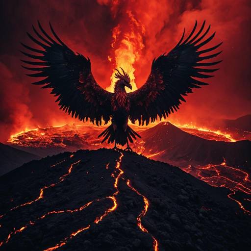 Mythic Phoenix in Volcanic Crater