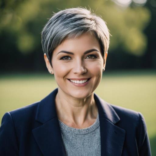 Middle-Aged Woman with Short Grey Hair Smiling