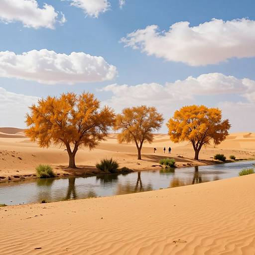 Desert Oasis with Golden Trees