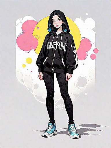 Athleisure Woman in Black Hoodie and Leggings