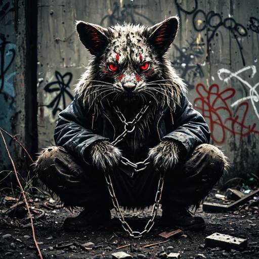 Urban Creature with Glowing Red Eyes Holding Chain Urban Creature with Glowing Red Eyes Holding Chain