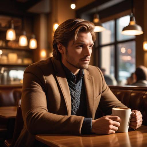 Elegant Man Posing in Cozy Coffee Shop