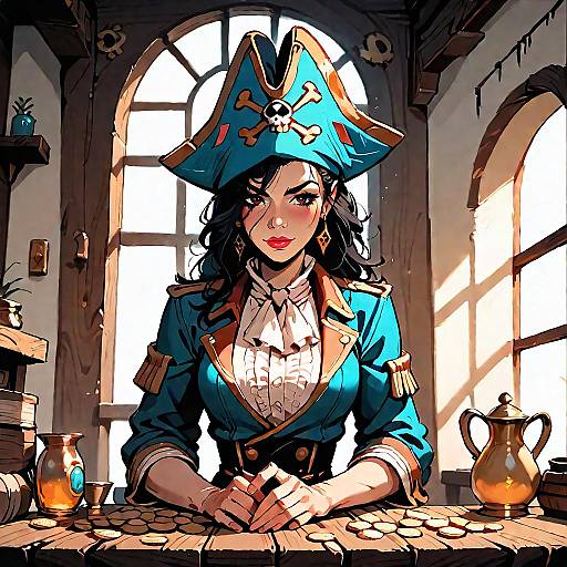 Female Pirate Captain in Cabin