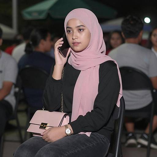 Night Portrait of Woman in Pink Hijab
