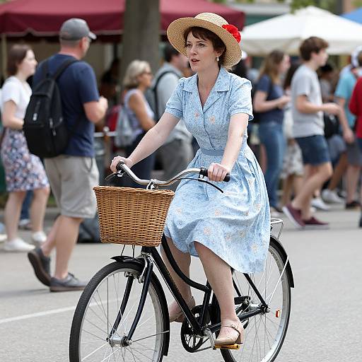 Woman on Vintage Bicycle at Festival