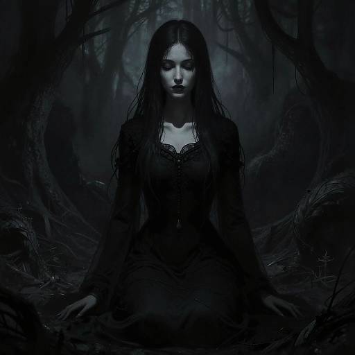 Gothic Woman in Dark Forest