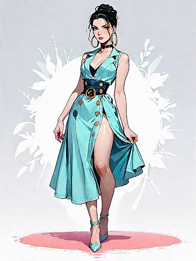 Stylish Woman in Chic Blue Dress