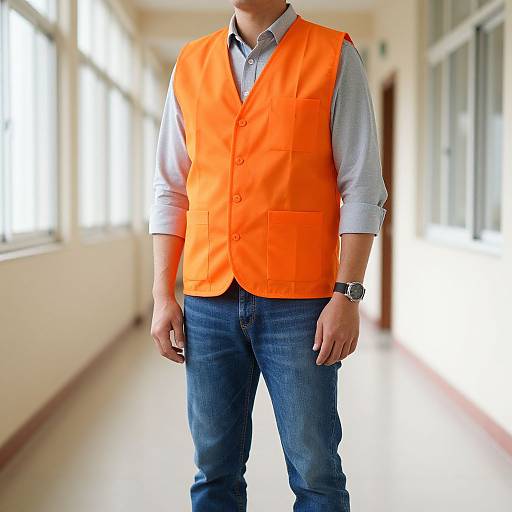 Man in Vest Standing in Hallway