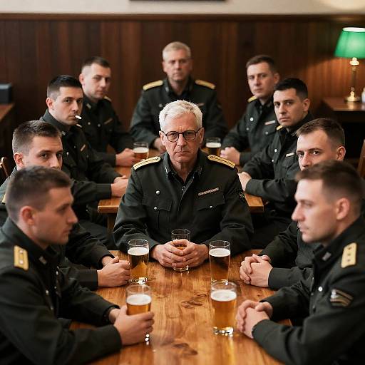Military Men Gathered Around Table