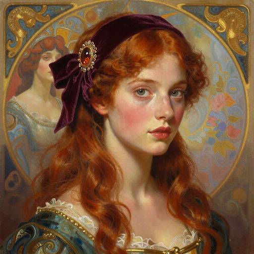 Vintage Gouache Portrait of Redhead Woman