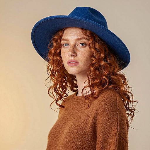 Freckled Redhead in Floppy Blue Hat