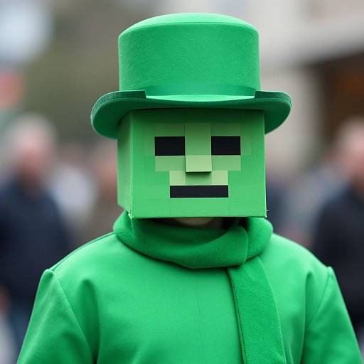 Pixelated Green Man Costume Portrait