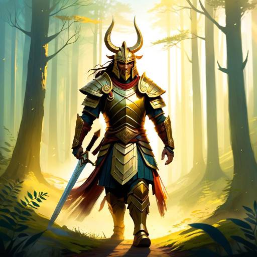 Epic Ancient Warrior in Misty Forest
