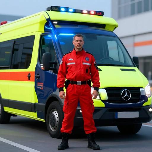 Futuristic Paramedic with Neon Ambulance