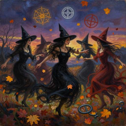 Witches Dancing in Autumn Twilight