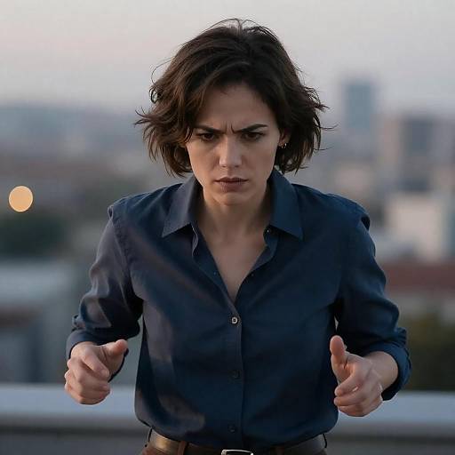 Evening Cityscape with Focused Woman