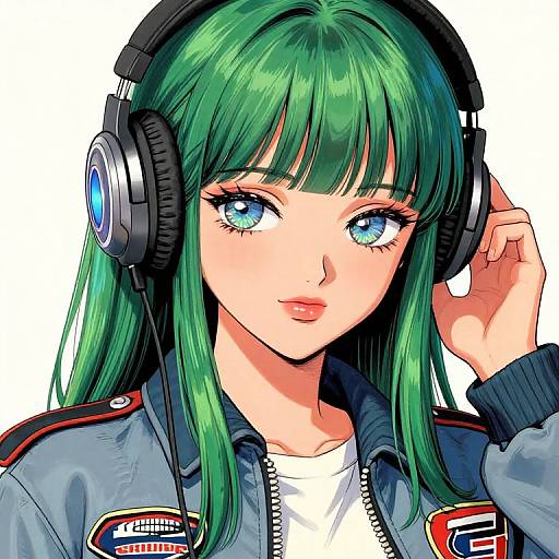 Retro Manga Girl with Headphones