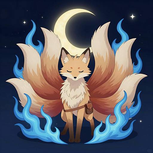 Mystical Nine-Tailed Fox Illustration