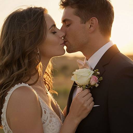 Romantic Couple Kiss at Sunset