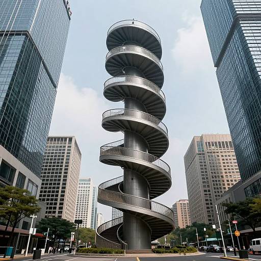 Endless Spiraling Staircase in City