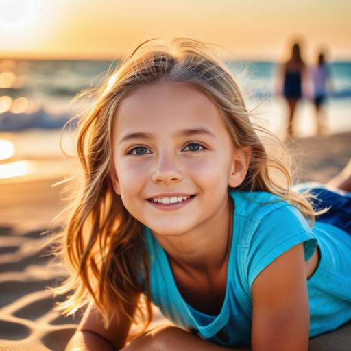 Joyful Girl at a Serene Beach Joyful Girl at a Serene Beach