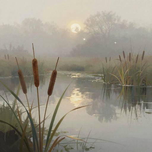 Mystical Foggy Marsh at Dawn