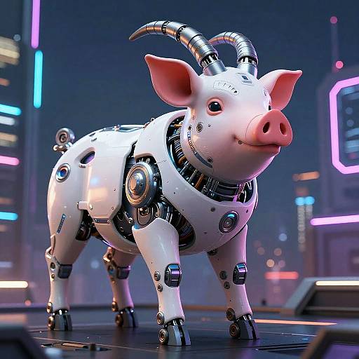 Cyberpunk Futuristic Pig-Goat Robot