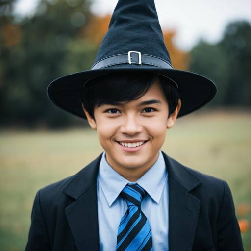 Boy in Witch Hat and Blue Necktie