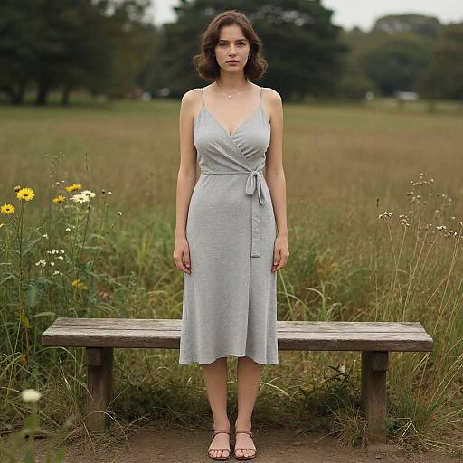 Vintage Elegance: Hourglass Woman in Meadow
