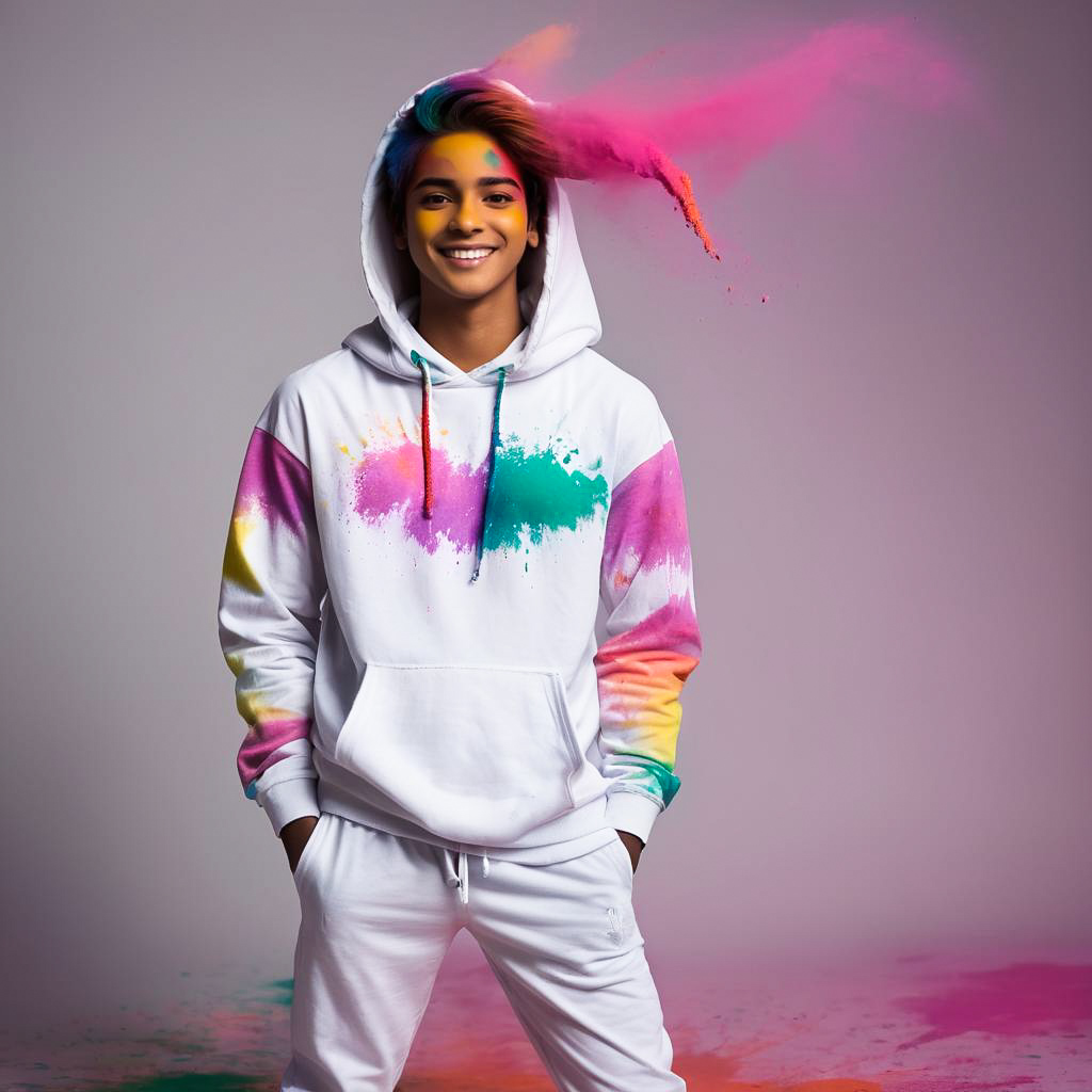 Vibrant Teenage Boy in Colorful Holi Splash