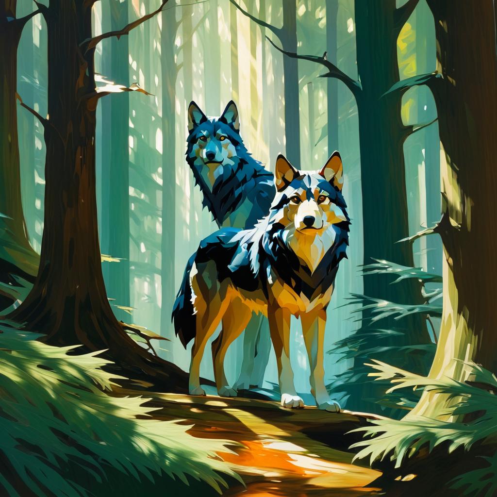 Elegant Wolf Portrait in Fantasy Forest