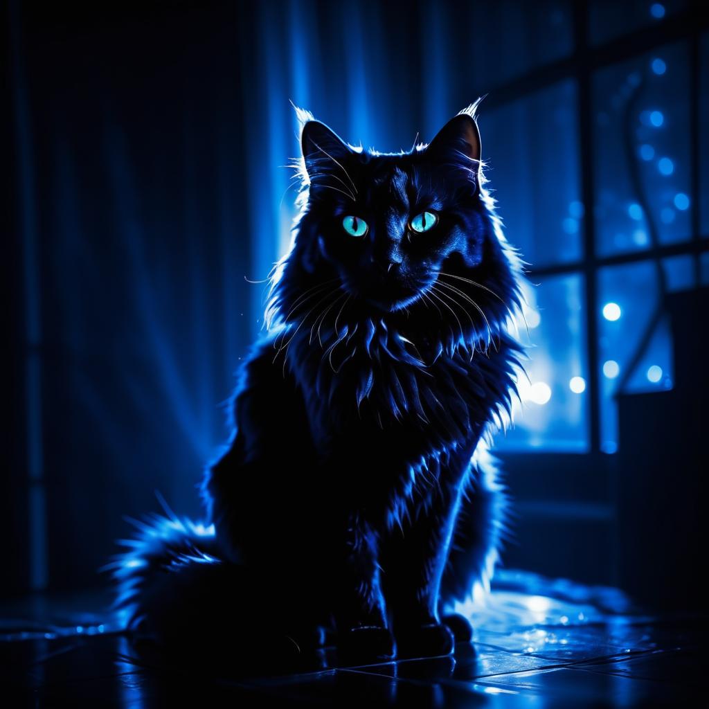 Surreal Cat Silhouette with Glowing Eyes