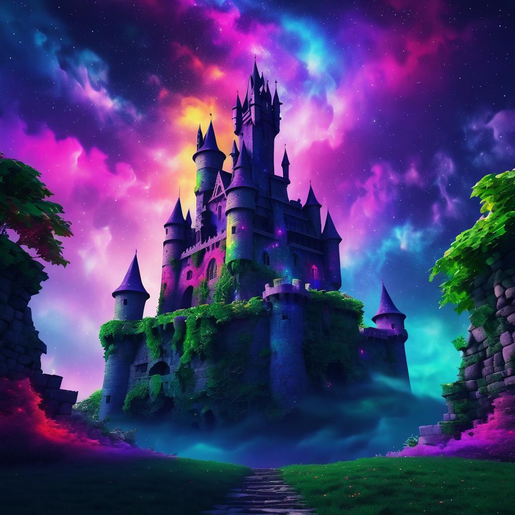 Mythical Castle in a Psychedelic Galaxy