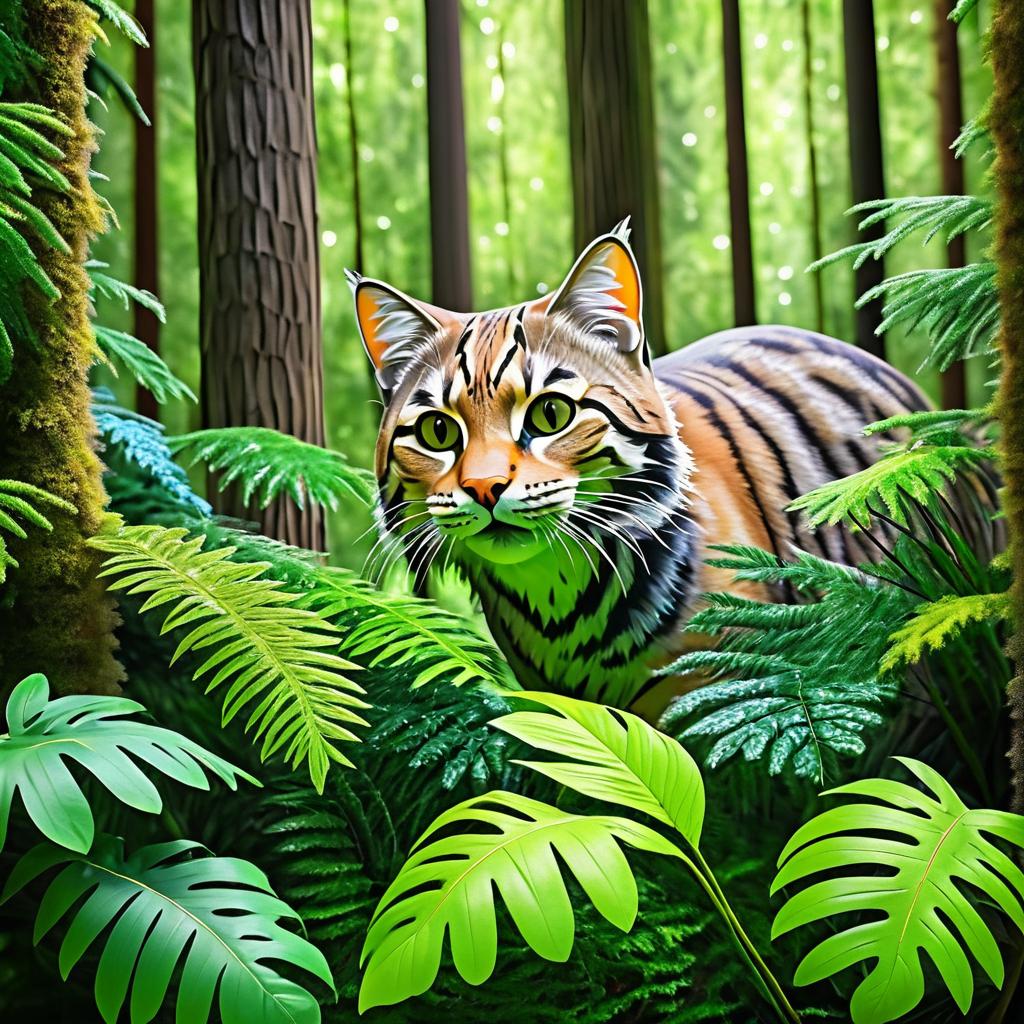 Playful Wildcat Hiding in Dense Forest