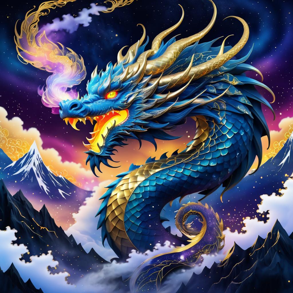 Majestic Golden Dragon in Fantasy Landscape