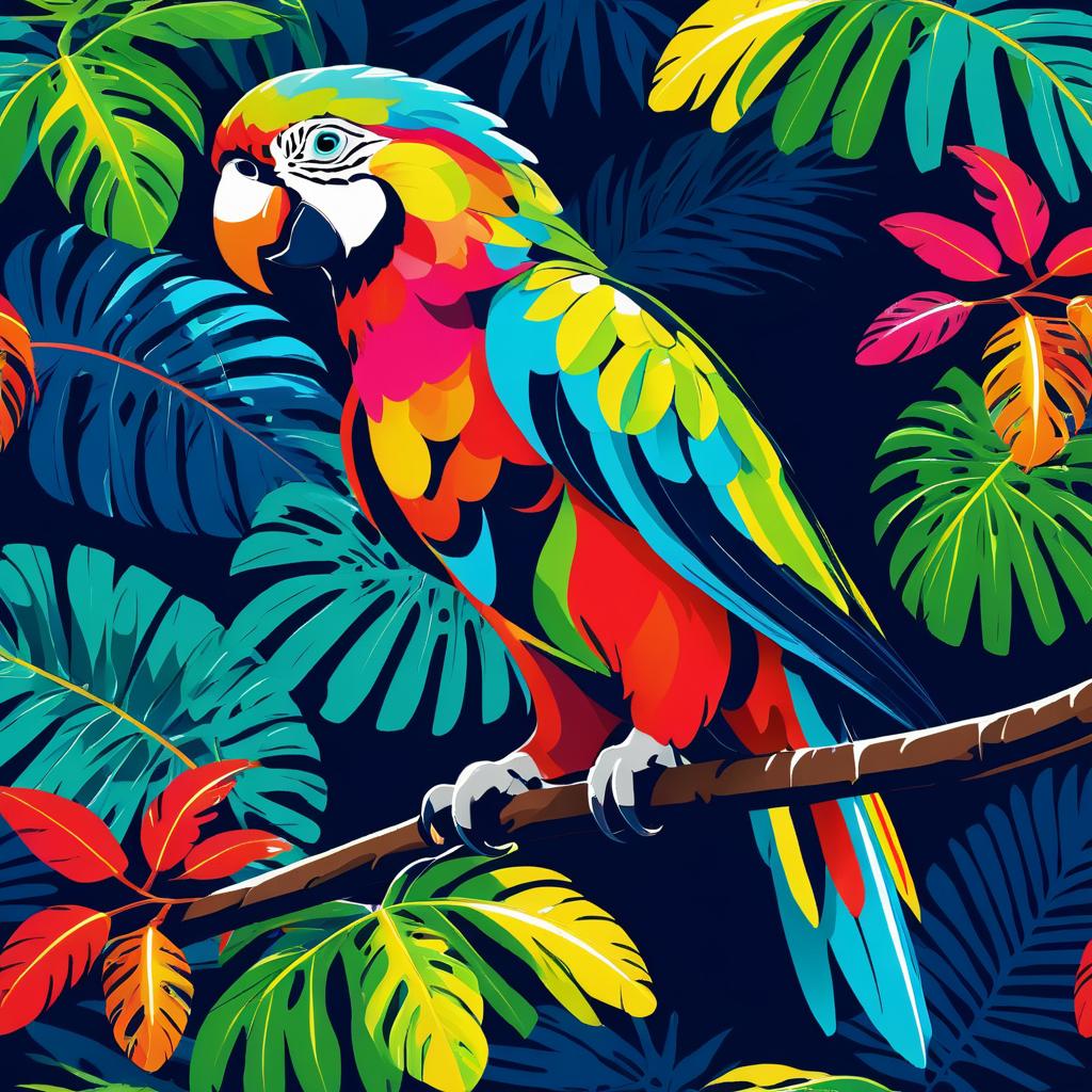 Bold Graphic Parrot on Tropical Branch