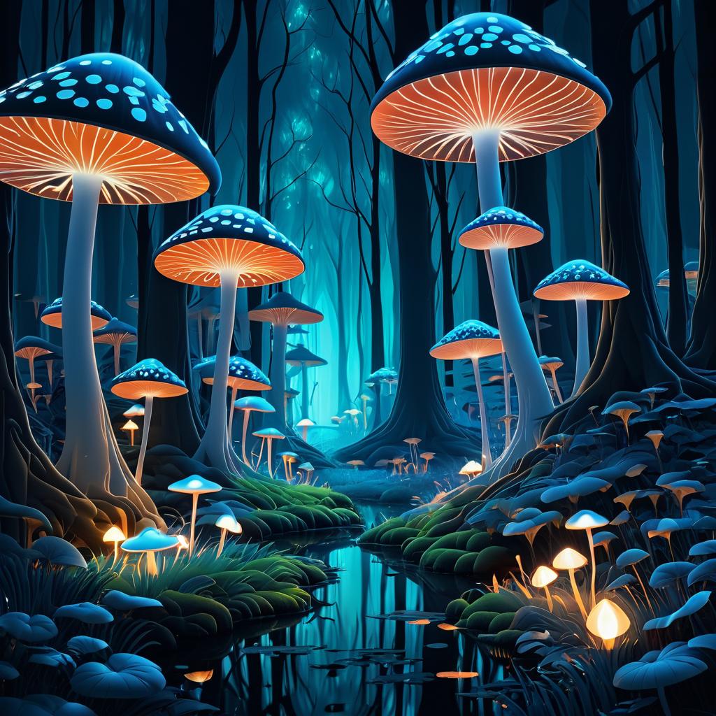 Enigmatic Forest with Luminous Fungi