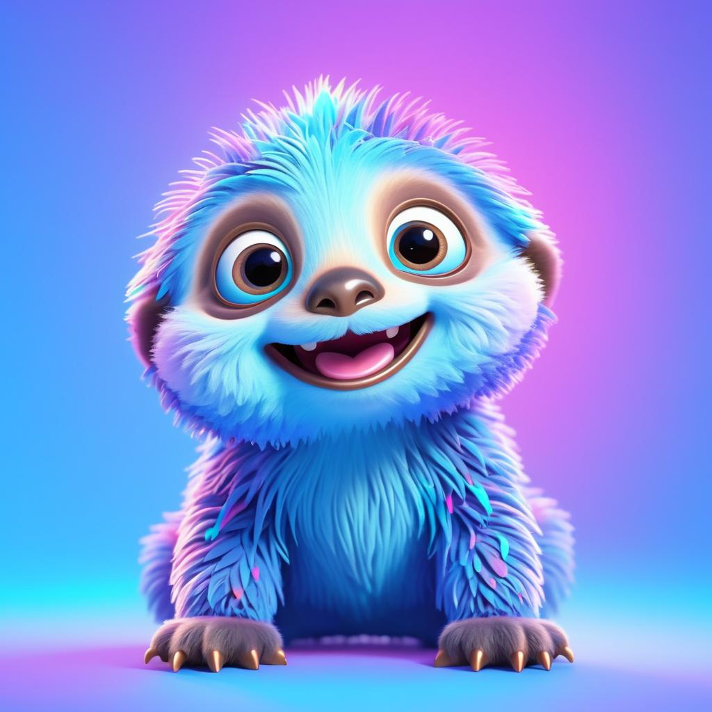 Adorable 3D Baby Sloth in Colors