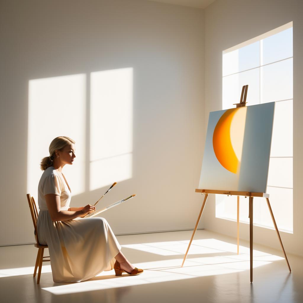 Serene Studio Scene with Minimalist Painting