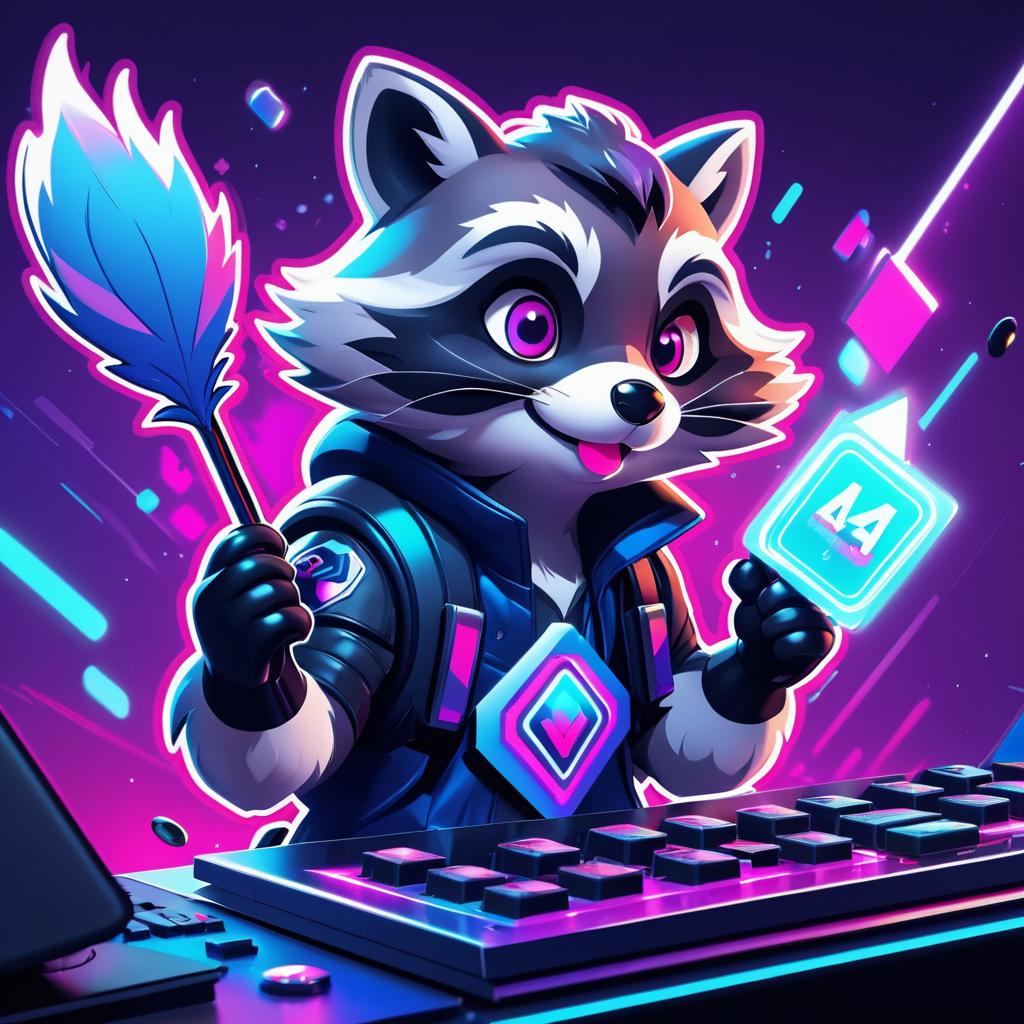 Playful Raccoon Gamer Sticker Design