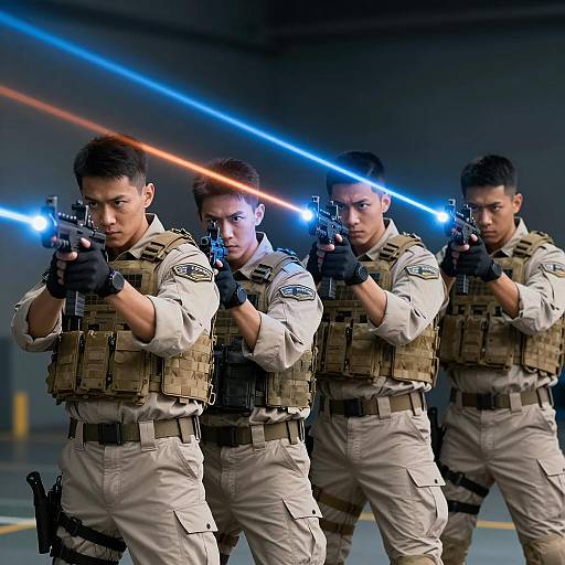 Four Soldiers Firing Laser Guns