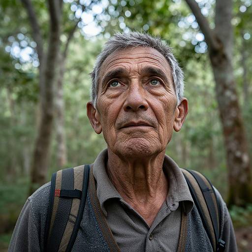 Bug's-Eye Portrait of Weathered Traveler