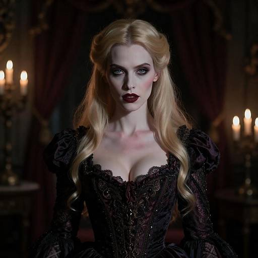 Gothic Vampire Woman in Victorian Gown